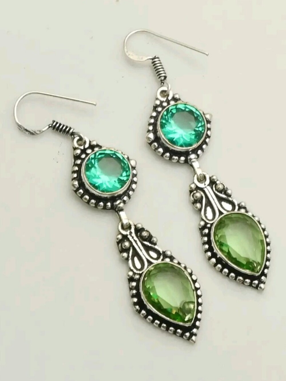 Peridot, Green Apatite Gemstone 925 Sterling Silver Handmade Dangle Earrings